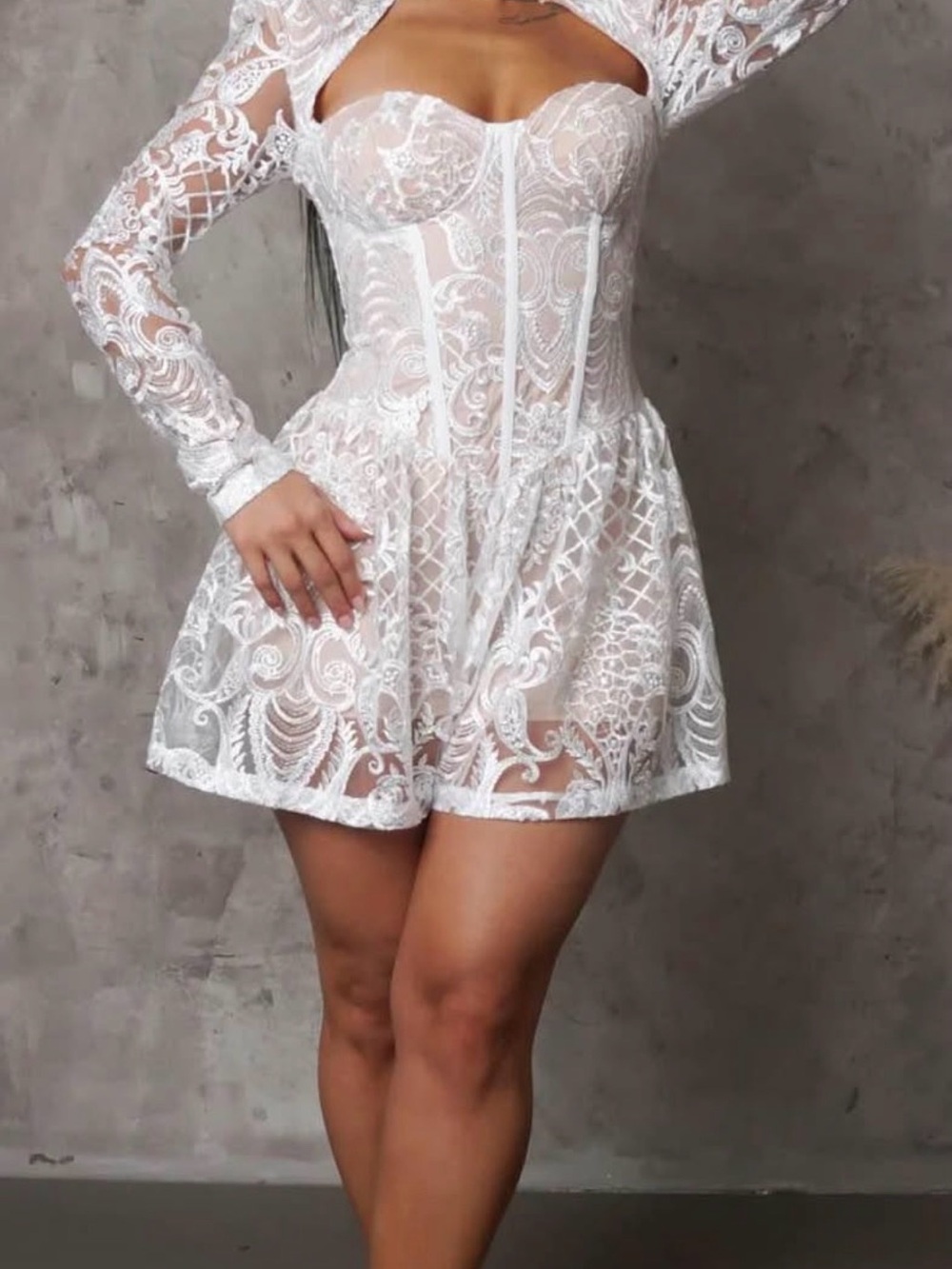 Sheer White Lace Corset Mini Dress